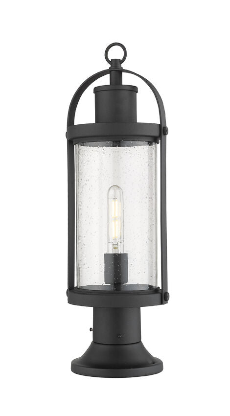 Z-Lite Roundhouse 8" W x 23" H 1-Light Black Outdoor Post Mount Fixture and Round Pier Mount With Clear Seedy Glass Shade