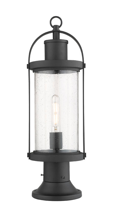 Z-Lite Roundhouse 8" W x 23" H 1-Light Black Outdoor Post Mount Fixture and Round Pier Mount With Clear Seedy Glass Shade