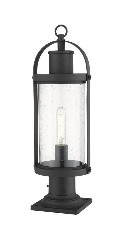 Z-Lite Roundhouse 8" W x 23" H 1-Light Black Outdoor Post Mount Fixture and Square Pier Mount With Clear Seedy Glass Shade