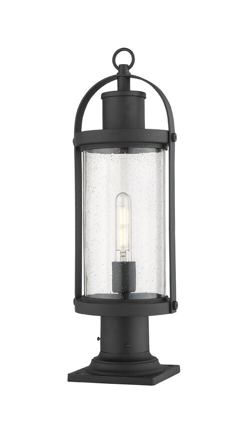 Z-Lite Roundhouse 8" W x 23" H 1-Light Black Outdoor Post Mount Fixture and Square Pier Mount With Clear Seedy Glass Shade