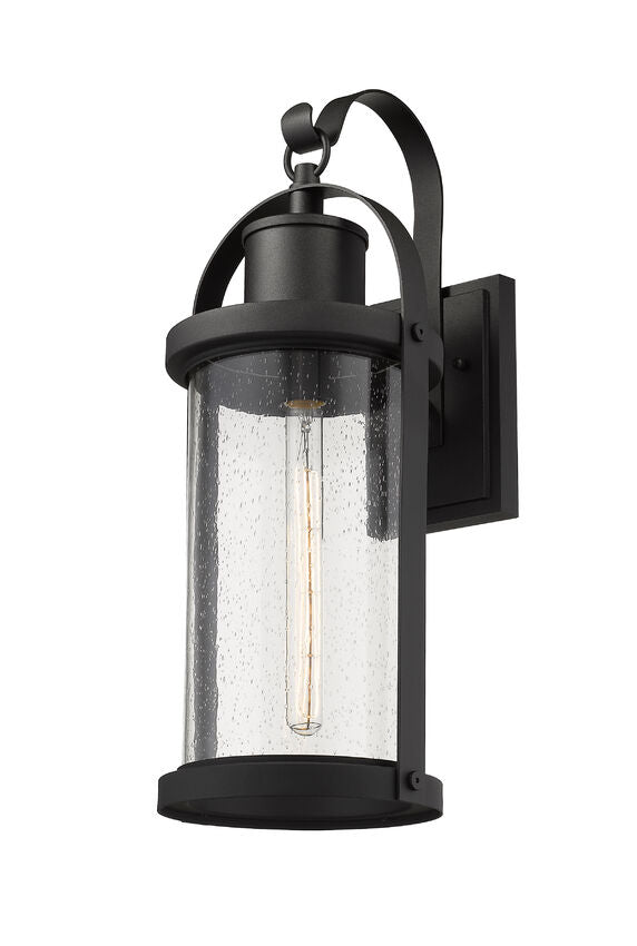 Z-Lite Roundhouse 9" 1-Light Black Outdoor Wall Sconce With Clear Seedy Glass Shade