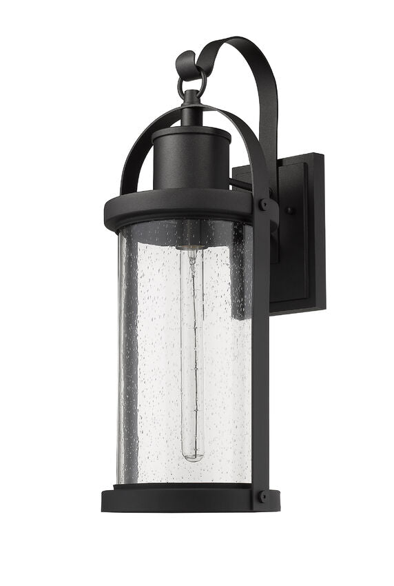 Z-Lite Roundhouse 9" 1-Light Black Outdoor Wall Sconce With Clear Seedy Glass Shade