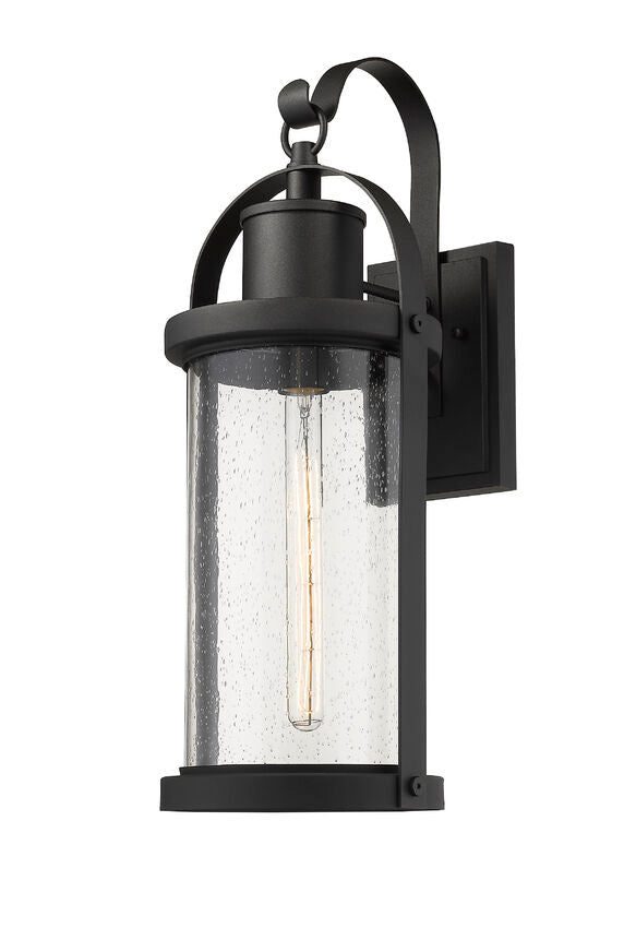 Z-Lite Roundhouse 9" 1-Light Black Outdoor Wall Sconce With Clear Seedy Glass Shade