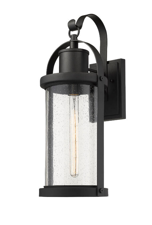 Z-Lite Roundhouse 9" 1-Light Black Outdoor Wall Sconce With Clear Seedy Glass Shade