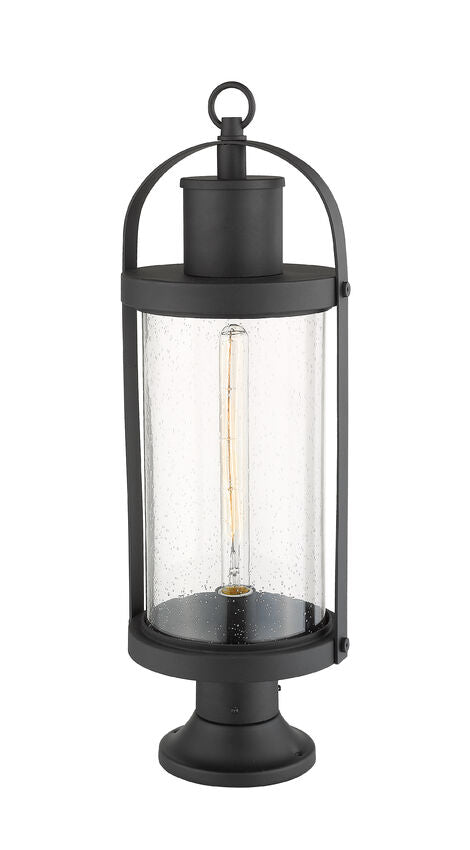 Z-Lite Roundhouse 9" W x 27" H 1-Light Black Outdoor Post Mount Fixture and Round Pier Mount With Clear Seedy Glass Shade