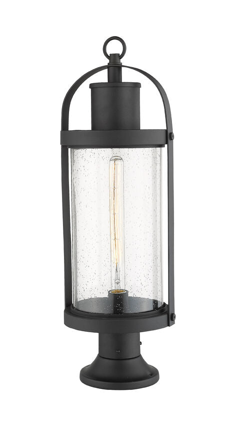 Z-Lite Roundhouse 9" W x 27" H 1-Light Black Outdoor Post Mount Fixture and Round Pier Mount With Clear Seedy Glass Shade