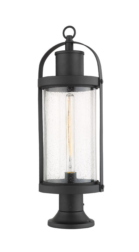 Z-Lite Roundhouse 9" W x 27" H 1-Light Black Outdoor Post Mount Fixture and Round Pier Mount With Clear Seedy Glass Shade