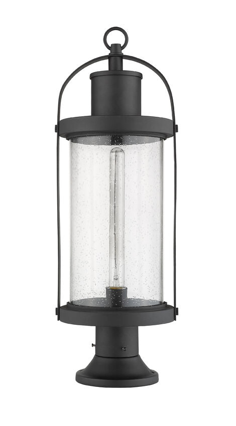 Z-Lite Roundhouse 9" W x 27" H 1-Light Black Outdoor Post Mount Fixture and Round Pier Mount With Clear Seedy Glass Shade