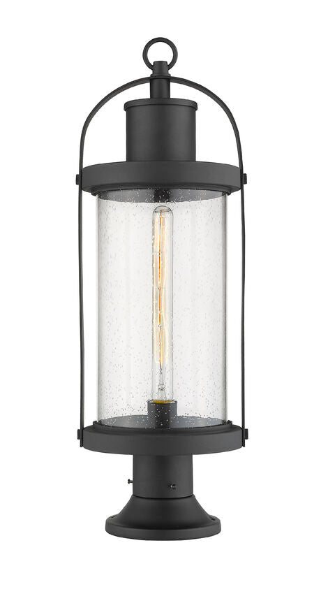 Z-Lite Roundhouse 9" W x 27" H 1-Light Black Outdoor Post Mount Fixture and Round Pier Mount With Clear Seedy Glass Shade