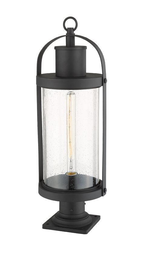 Z-Lite Roundhouse 9" W x 27" H 1-Light Black Outdoor Post Mount Fixture and Square Pier Mount With Clear Seedy Glass Shade
