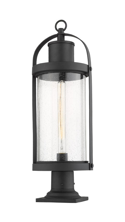 Z-Lite Roundhouse 9" W x 27" H 1-Light Black Outdoor Post Mount Fixture and Square Pier Mount With Clear Seedy Glass Shade
