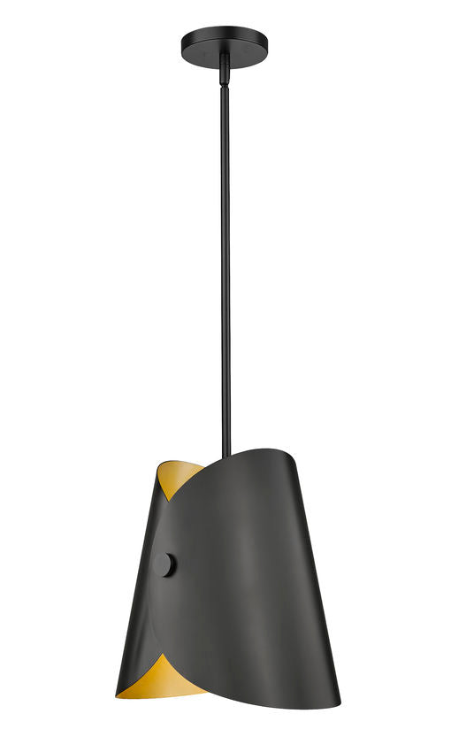 Z-Lite Salone 10" 1-Light Medium Base Matte Black Steel Gold Inner Shade Pendant Lighting