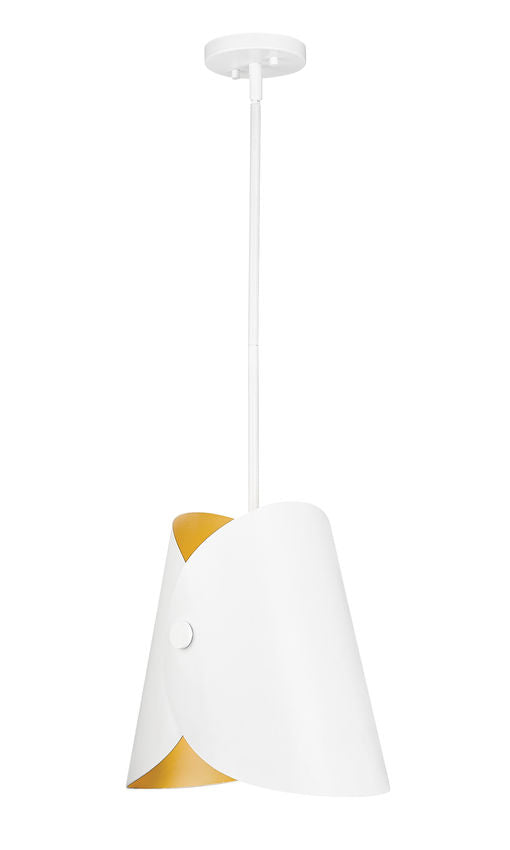 Z-Lite Salone 10" 1-Light Medium Base Matte White Steel Gold Inner Shade Pendant Lighting