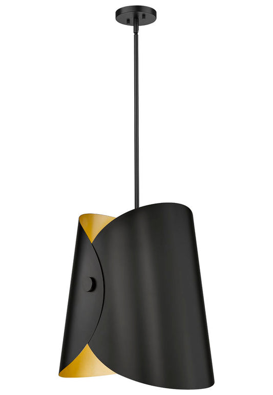 Z-Lite Salone 14" 1-Light Medium Base Matte Black Steel Gold Inner Shade Pendant Lighting