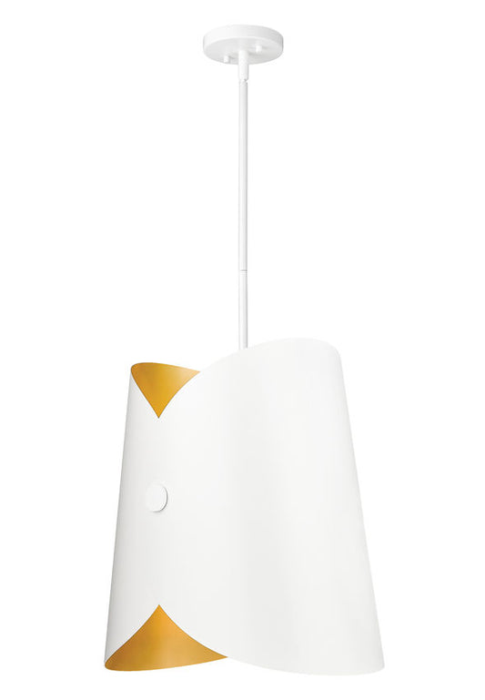 Z-Lite Salone 14" 1-Light Medium Base Matte White Steel Gold Inner Shade Pendant Lighting