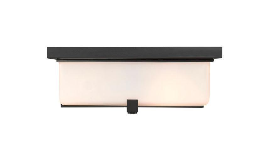 Z-Lite Sana 12" 4-Light Black Aluminum Outdoor Flush Mount With White Opal Glass Shade