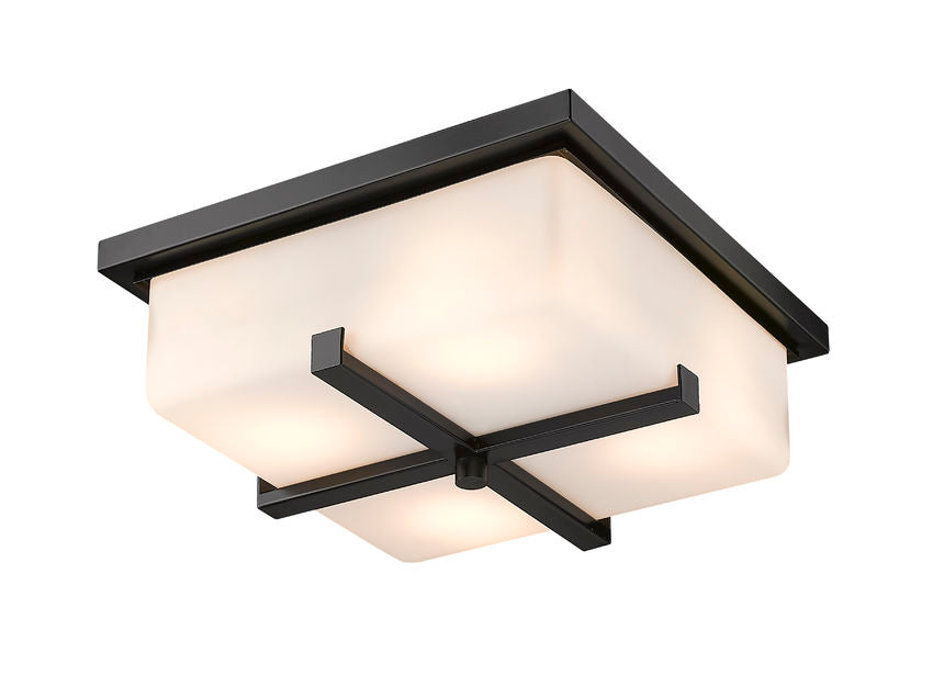 Z-Lite Sana 12" 4-Light Black Aluminum Outdoor Flush Mount With White Opal Glass Shade