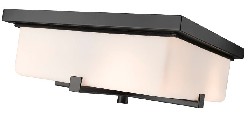 Z-Lite Sana 12" 4-Light Black Aluminum Outdoor Flush Mount With White Opal Glass Shade