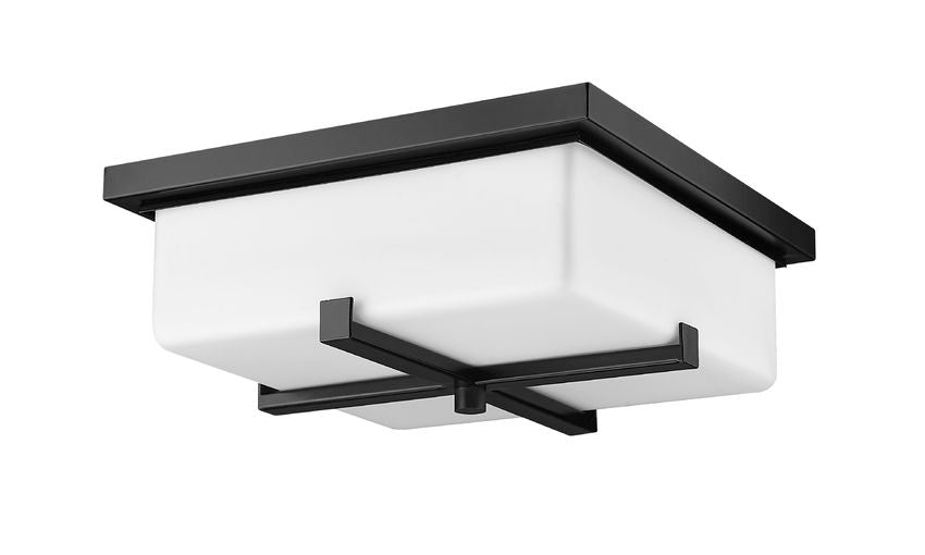 Z-Lite Sana 12" 4-Light Black Aluminum Outdoor Flush Mount With White Opal Glass Shade