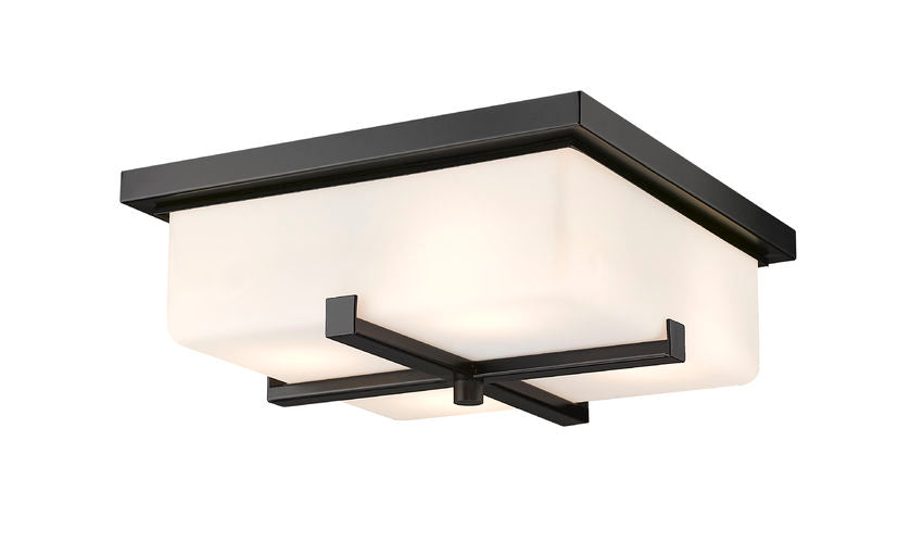 Z-Lite Sana 12" 4-Light Black Aluminum Outdoor Flush Mount With White Opal Glass Shade