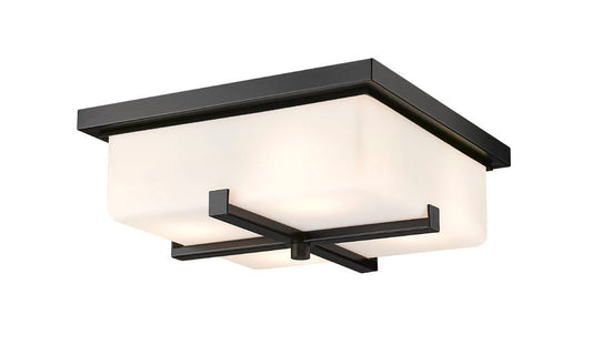 Z-Lite Sana 12" 4-Light Black Aluminum Outdoor Flush Mount With White Opal Glass Shade