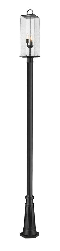 Z-Lite Sana 592PHBR-519P-BK 3-Light Black Aluminum Frame Clear Seedy Glass Shade Outdoor Post Mounted Fixture
