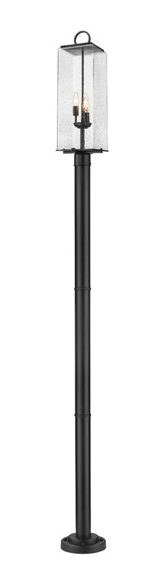 Z-Lite Sana 592PHBR-567P-BK 3-Light Black Aluminum Frame Clear Seedy Glass Shade Outdoor Post Mounted Fixture