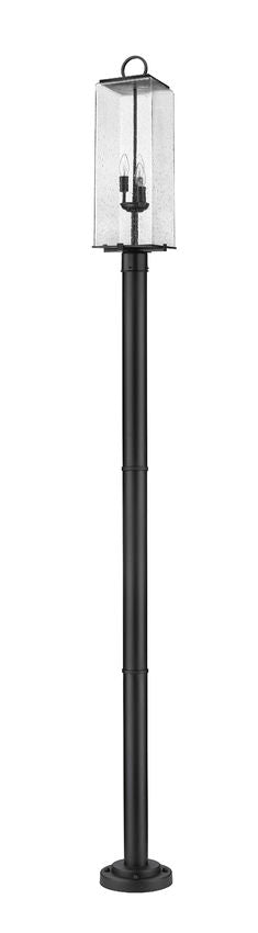 Z-Lite Sana 592PHBR-567P-BK 3-Light Black Aluminum Frame Clear Seedy Glass Shade Outdoor Post Mounted Fixture