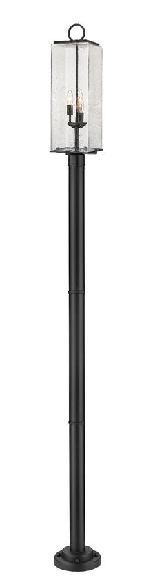 Z-Lite Sana 592PHBR-567P-BK 3-Light Black Aluminum Frame Clear Seedy Glass Shade Outdoor Post Mounted Fixture