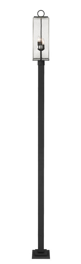 Z-Lite Sana 592PHBS-536P-BK 3-Light Black Aluminum Frame Clear Seedy Glass Shade Outdoor Post Mounted Fixture