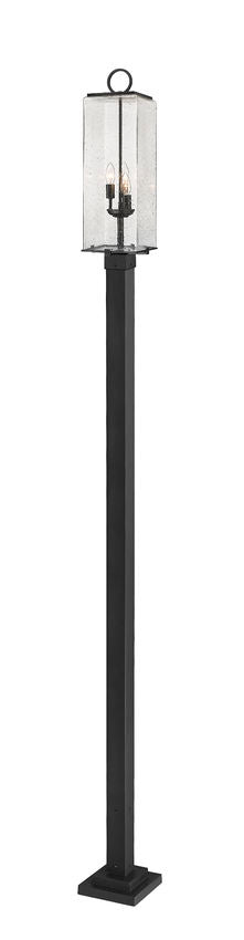Z-Lite Sana 592PHBS-536P-BK 3-Light Black Aluminum Frame Clear Seedy Glass Shade Outdoor Post Mounted Fixture