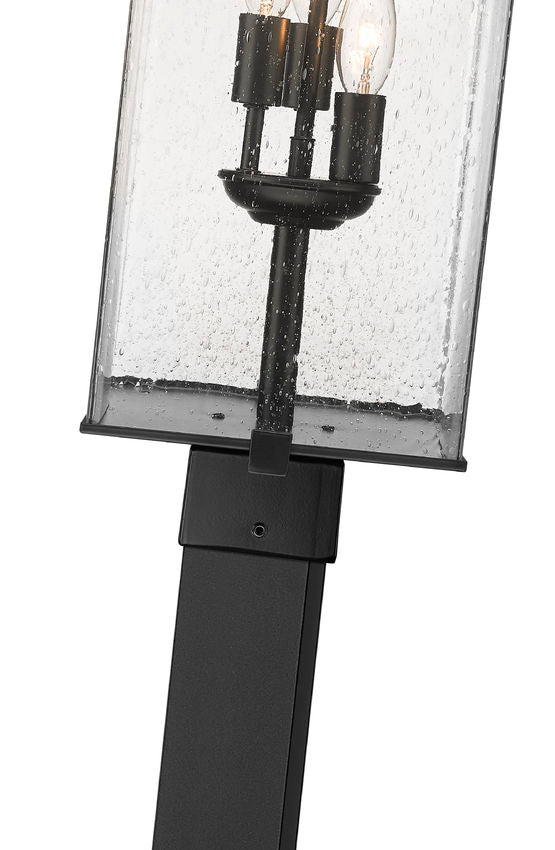 Z-Lite Sana 592PHBS-536P-BK 3-Light Black Aluminum Frame Clear Seedy Glass Shade Outdoor Post Mounted Fixture