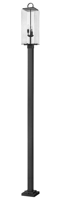 Z-Lite Sana 592PHBS-536P-BK 3-Light Black Aluminum Frame Clear Seedy Glass Shade Outdoor Post Mounted Fixture