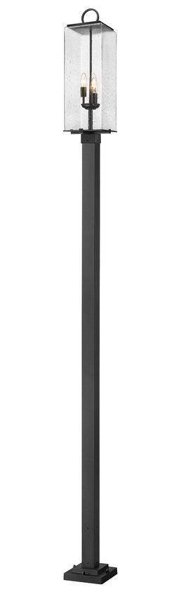 Z-Lite Sana 592PHBS-536P-BK 3-Light Black Aluminum Frame Clear Seedy Glass Shade Outdoor Post Mounted Fixture