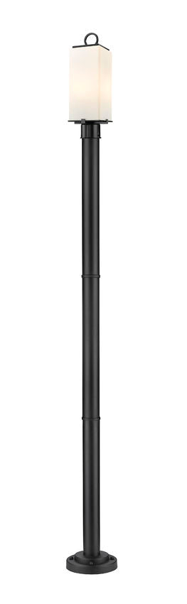Z-Lite Sana 593PHMR-567P-BK 2-Light Aluminum Black Frame White Opal Glass Shade Outdoor Post Mounted Fixture