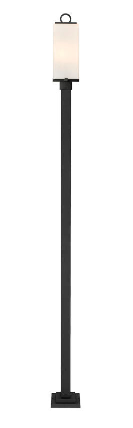 Z-Lite Sana 593PHMS-536P-BK 2-Light Aluminum Black Frame White Opal Glass Shade Outdoor Post Mounted Fixture