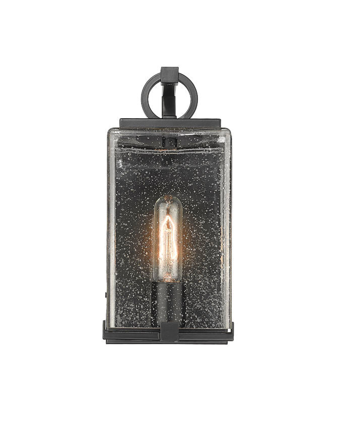 Z-Lite Sana 6" 1-Light Black Aluminum Outdoor Wall Sconce With Seedy Glass Shade