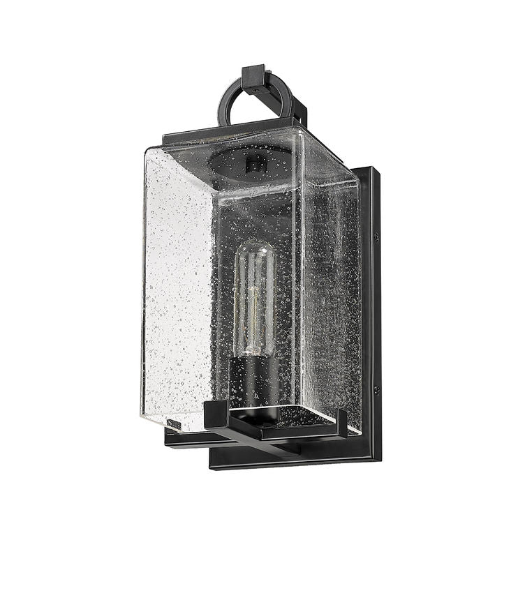 Z-Lite Sana 6" 1-Light Black Aluminum Outdoor Wall Sconce With Seedy Glass Shade