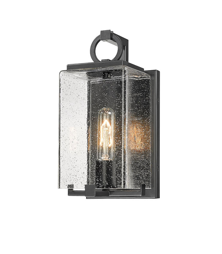 Z-Lite Sana 6" 1-Light Black Aluminum Outdoor Wall Sconce With Seedy Glass Shade