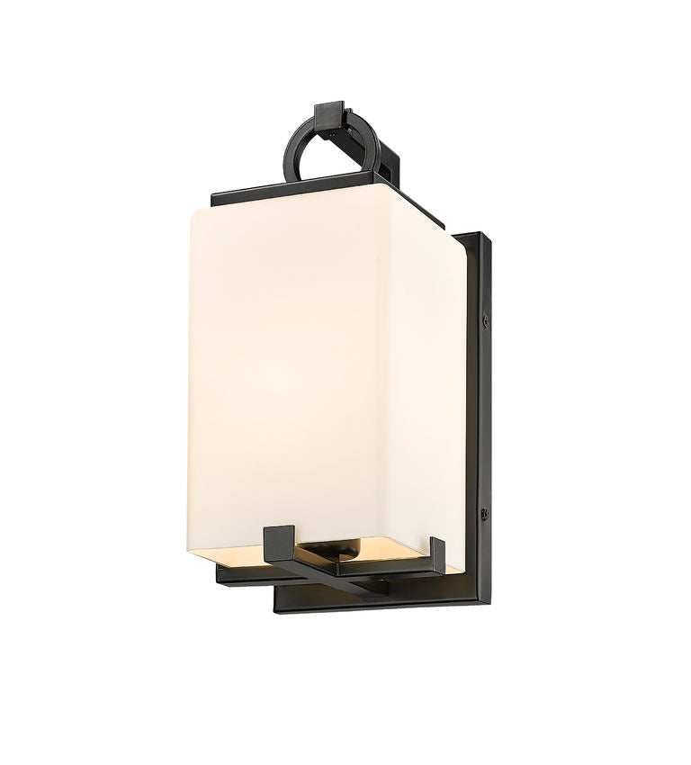 Z-Lite Sana 6" 1-Light Black Aluminum Outdoor Wall Sconce With White Opal Glass Shade