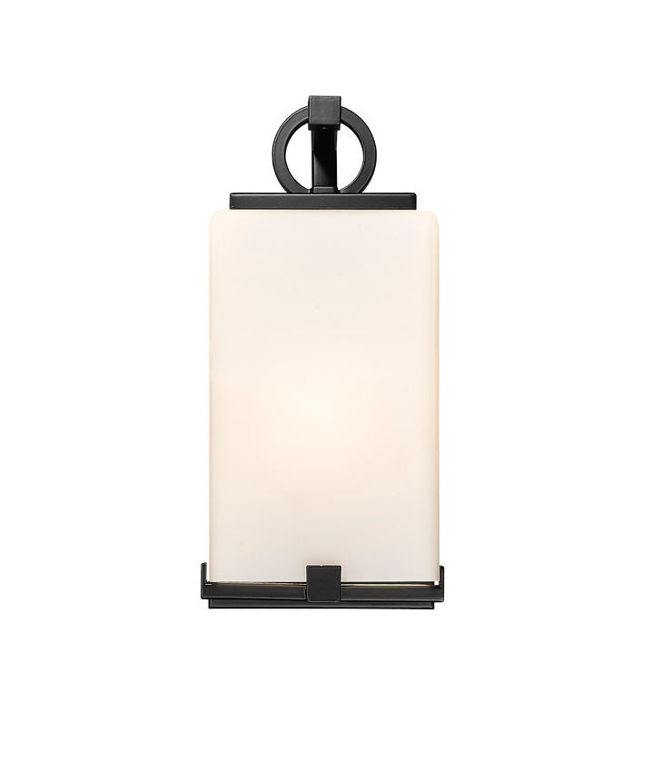 Z-Lite Sana 6" 1-Light Black Aluminum Outdoor Wall Sconce With White Opal Glass Shade