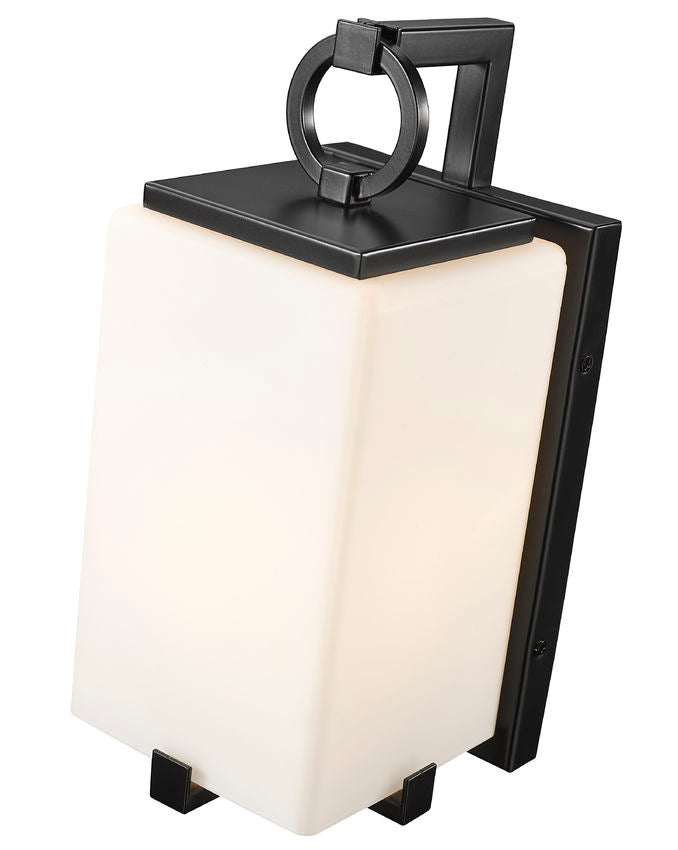 Z-Lite Sana 6" 1-Light Black Aluminum Outdoor Wall Sconce With White Opal Glass Shade
