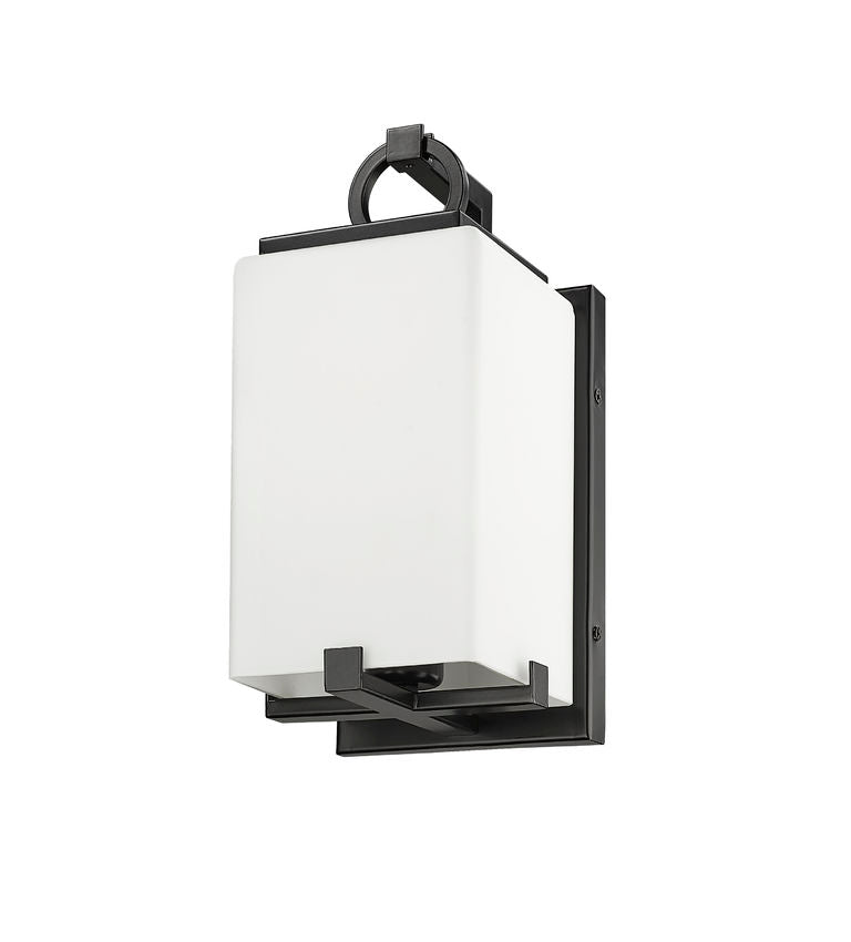 Z-Lite Sana 6" 1-Light Black Aluminum Outdoor Wall Sconce With White Opal Glass Shade