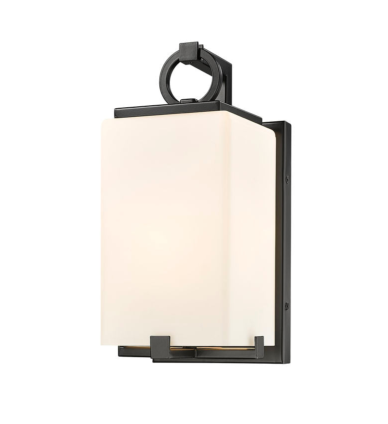 Z-Lite Sana 6" 1-Light Black Aluminum Outdoor Wall Sconce With White Opal Glass Shade
