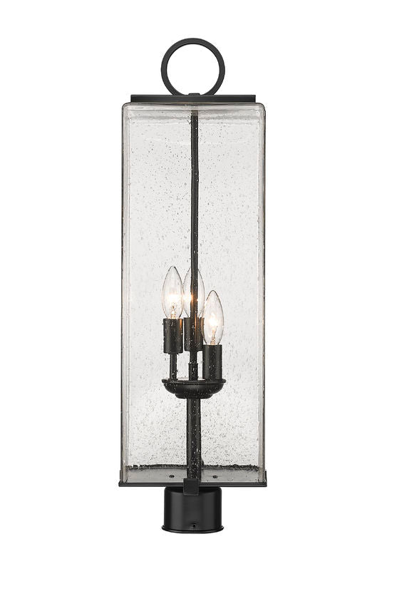 Z-Lite Sana 6" W x 27" H 3-Light Black Outdoor Post Mount Fixture With Seedy Glass Shade