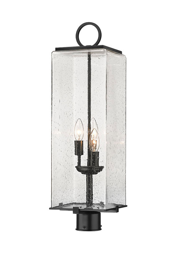 Z-Lite Sana 6" W x 27" H 3-Light Black Outdoor Post Mount Fixture With Seedy Glass Shade