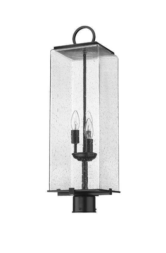 Z-Lite Sana 6" W x 27" H 3-Light Black Outdoor Post Mount Fixture With Seedy Glass Shade