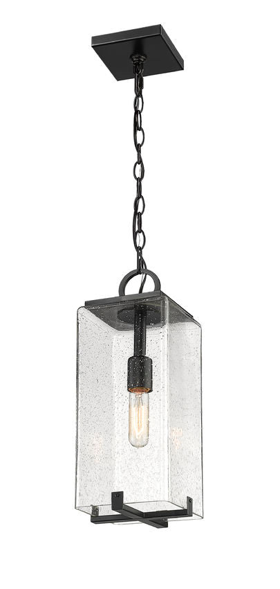 Z-Lite Sana 7" 1-Light Black Aluminum Outdoor Chain Mount Ceiling Fixture With Seedy Glass Shade