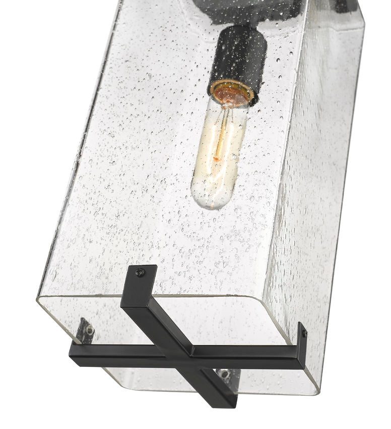 Z-Lite Sana 7" 1-Light Black Aluminum Outdoor Chain Mount Ceiling Fixture With Seedy Glass Shade