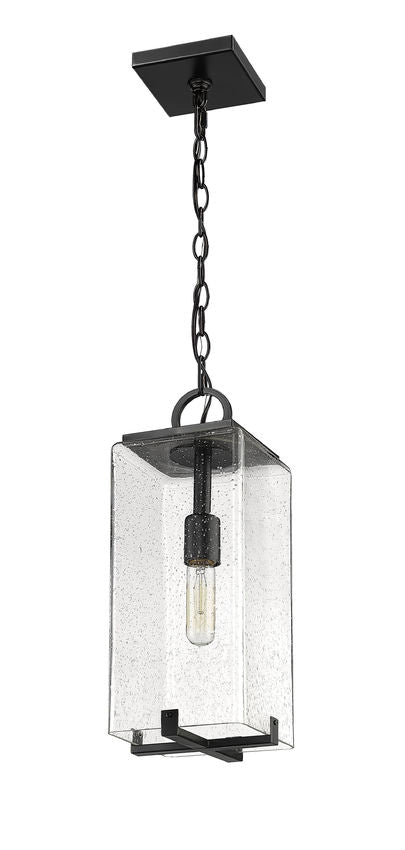 Z-Lite Sana 7" 1-Light Black Aluminum Outdoor Chain Mount Ceiling Fixture With Seedy Glass Shade